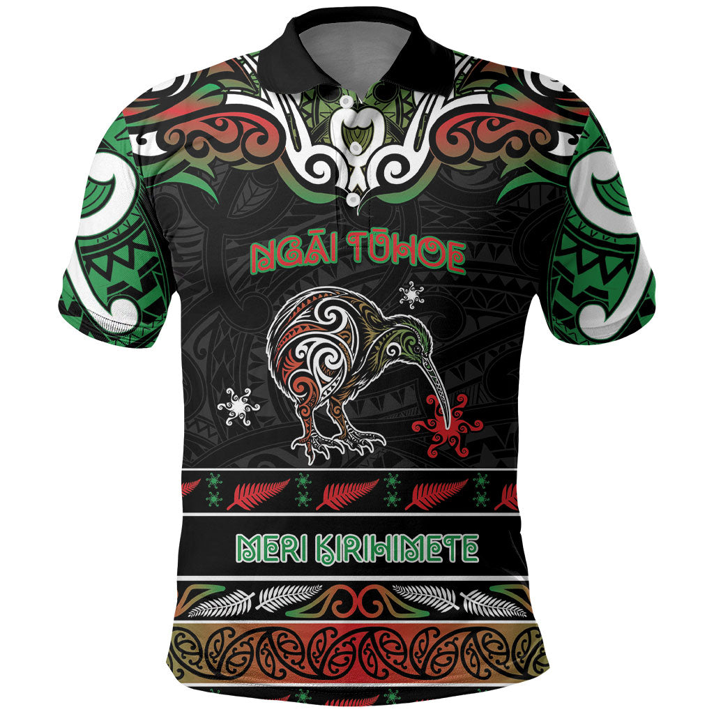 Personalised Ngai Tuhoe Aotearoa Meri Kirihimete Polo Shirt Maori Kiwi Bird Silver Fern Koru Pattern DT05 Multicolor - Polynesian Pride