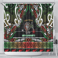 Ngai Tuhoe Aotearoa Meri Kirihimete Shower Curtain Maori Kiwi Bird Silver Fern Koru Pattern DT05 - Polynesian Pride