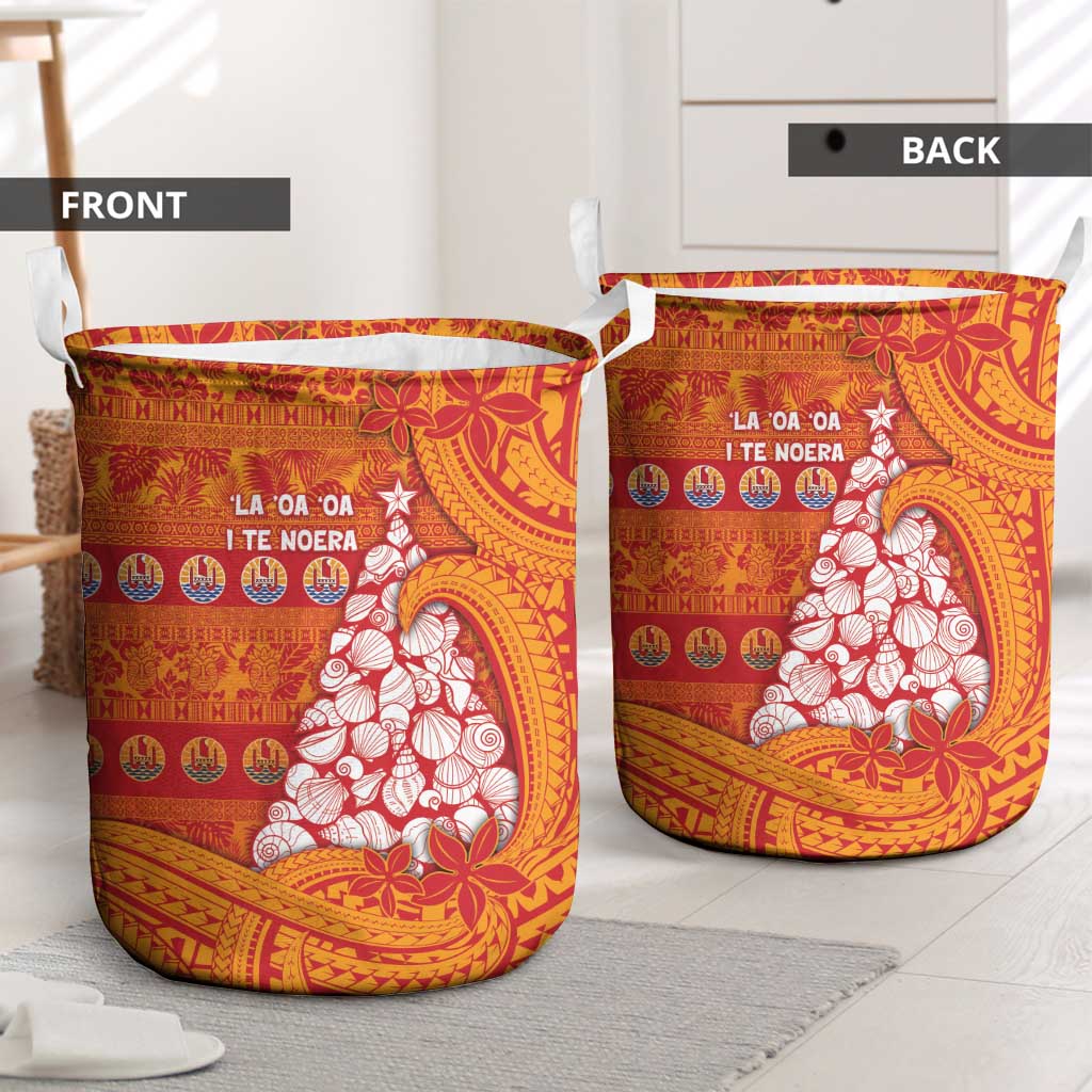French Polynesia Christmas Laundry Basket Seashell Xmas Tree Tribal Waves DT05 - Polynesian Pride