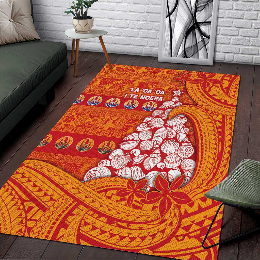 French Polynesia Christmas Area Rug Seashell Xmas Tree Tribal Waves DT05 Orange - Polynesian Pride