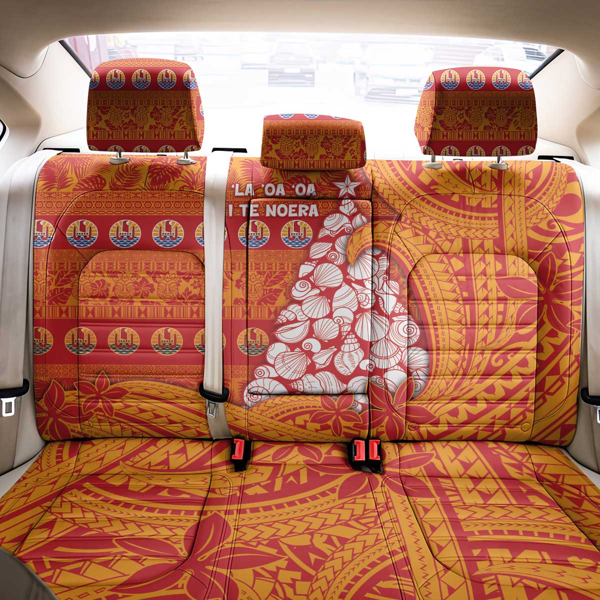 French Polynesia Christmas Back Car Seat Cover Seashell Xmas Tree Tribal Waves DT05 - Polynesian Pride