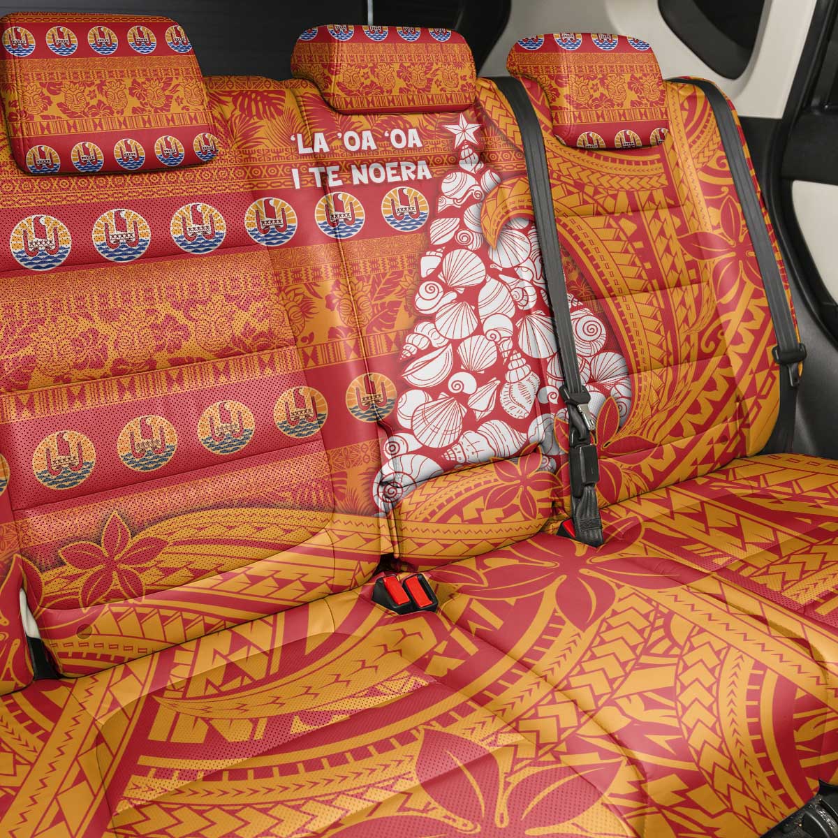 French Polynesia Christmas Back Car Seat Cover Seashell Xmas Tree Tribal Waves DT05 - Polynesian Pride