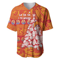 French Polynesia Christmas Baseball Jersey Seashell Xmas Tree Tribal Waves DT05 Orange - Polynesian Pride