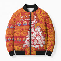 French Polynesia Christmas Bomber Puffer Jacket Seashell Xmas Tree Tribal Waves DT05 Unisex Orange - Polynesian Pride