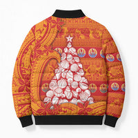 French Polynesia Christmas Bomber Puffer Jacket Seashell Xmas Tree Tribal Waves DT05 - Polynesian Pride