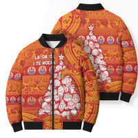 French Polynesia Christmas Bomber Puffer Jacket Seashell Xmas Tree Tribal Waves DT05 - Polynesian Pride