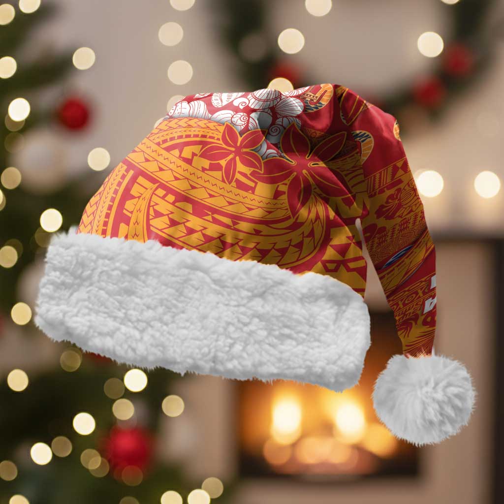 French Polynesia Christmas Santa Hat Seashell Xmas Tree Tribal Waves DT05 With Fur Orange - Polynesian Pride