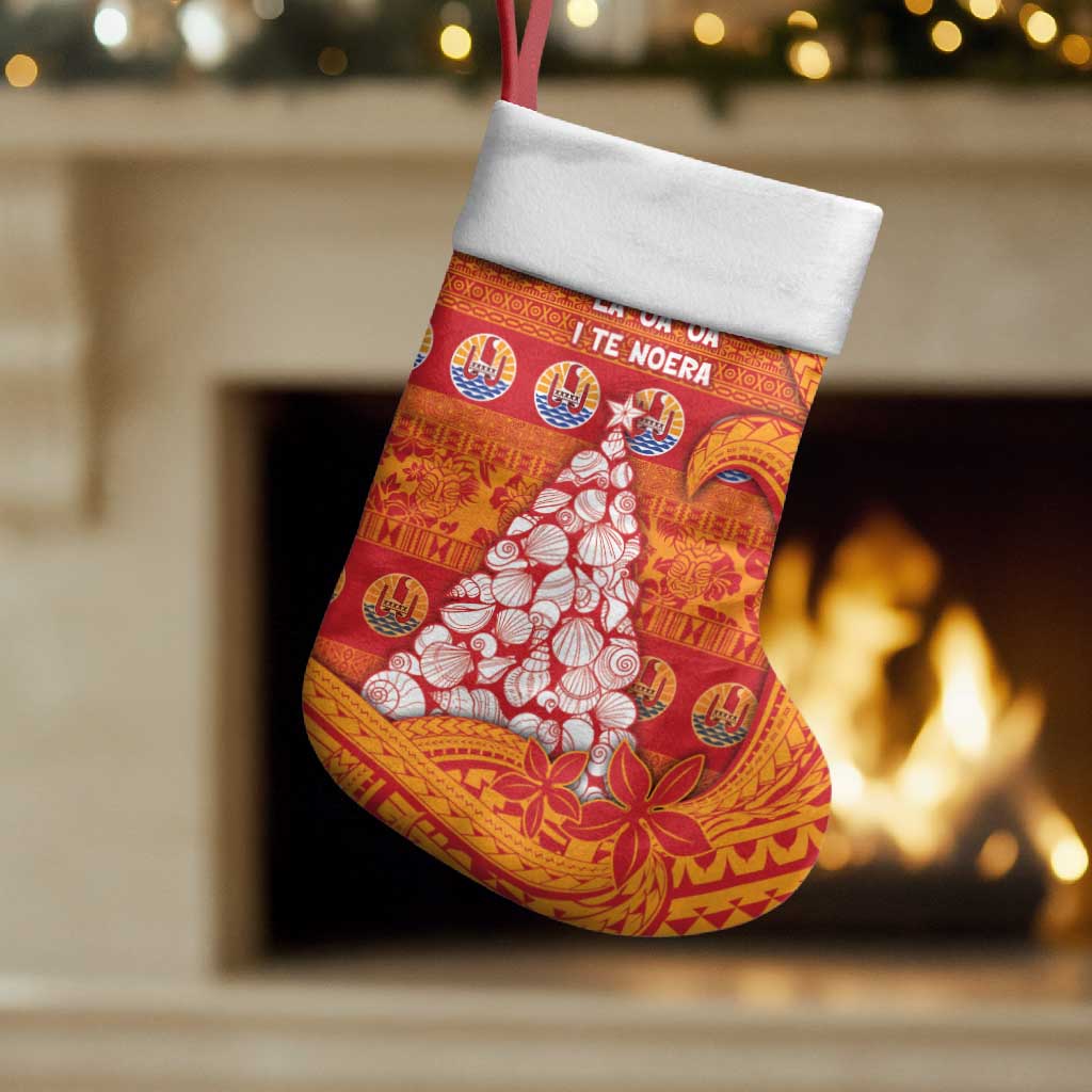 French Polynesia Christmas Stocking Seashell Xmas Tree Tribal Waves DT05 Set of 2 Orange - Polynesian Pride