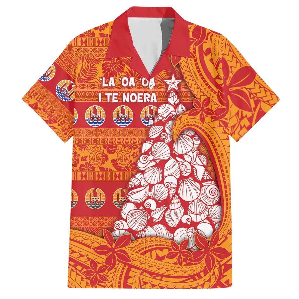 French Polynesia Christmas Hawaiian Shirt Seashell Xmas Tree Tribal Waves DT05 Orange - Polynesian Pride
