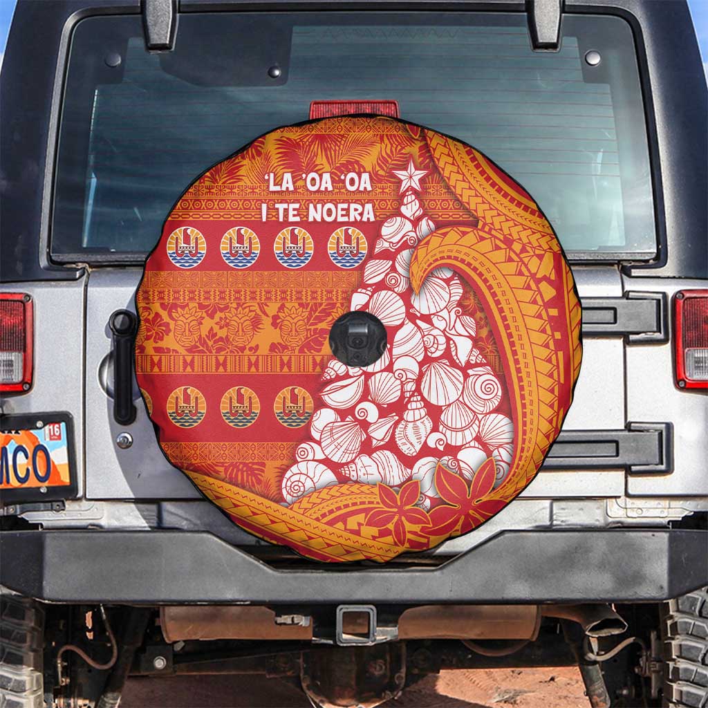 French Polynesia Christmas Spare Tire Cover Seashell Xmas Tree Tribal Waves DT05 Orange - Polynesian Pride