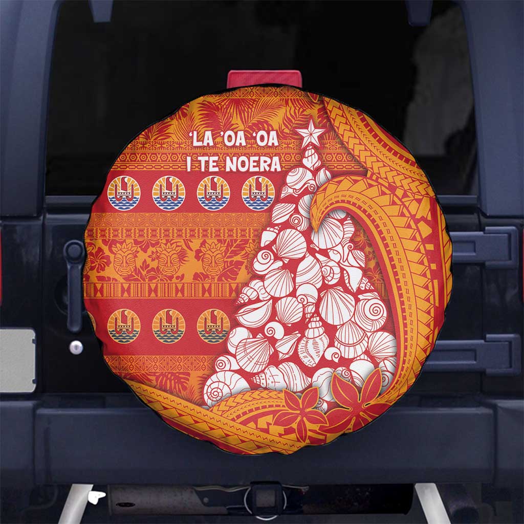 French Polynesia Christmas Spare Tire Cover Seashell Xmas Tree Tribal Waves DT05 No hole Orange - Polynesian Pride