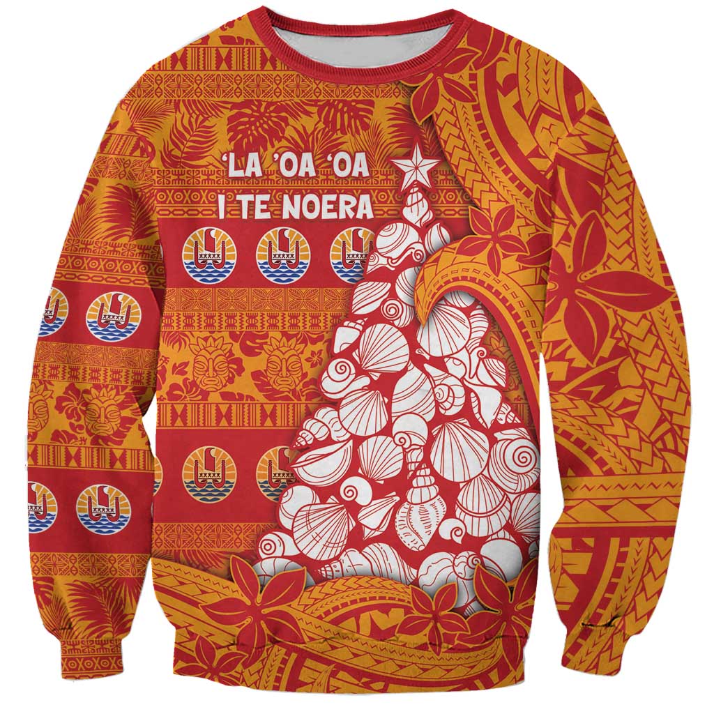 French Polynesia Christmas Sweatshirt Seashell Xmas Tree Tribal Waves DT05 Unisex Orange - Polynesian Pride