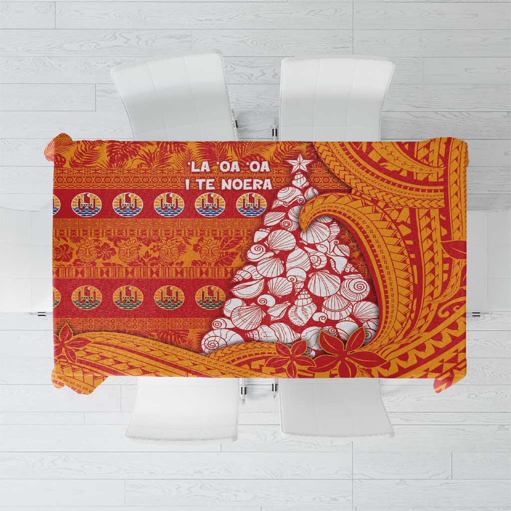 French Polynesia Christmas Tablecloth Seashell Xmas Tree Tribal Waves DT05 Orange - Polynesian Pride