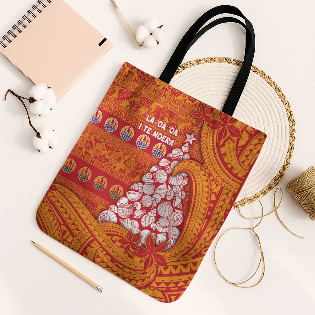 French Polynesia Christmas Tote Bag Seashell Xmas Tree Tribal Waves DT05 Black Strap One Size Orange - Polynesian Pride
