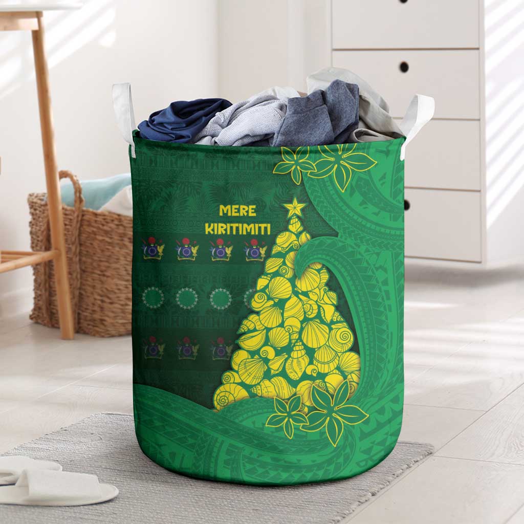 Cook Islands Christmas Laundry Basket Seashell Xmas Tree Tribal Waves DT05 Green - Polynesian Pride