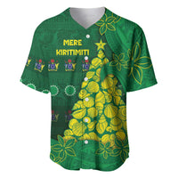 Cook Islands Christmas Baseball Jersey Seashell Xmas Tree Tribal Waves DT05 Green - Polynesian Pride