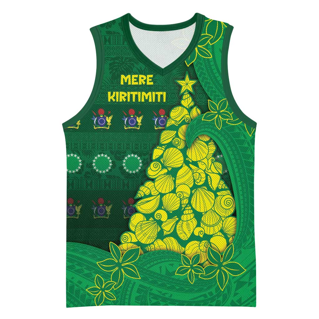 Cook Islands Christmas Basketball Jersey Seashell Xmas Tree Tribal Waves DT05 Unisex Green - Polynesian Pride
