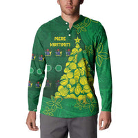 Cook Islands Christmas Button Sweatshirt Seashell Xmas Tree Tribal Waves DT05 - Polynesian Pride