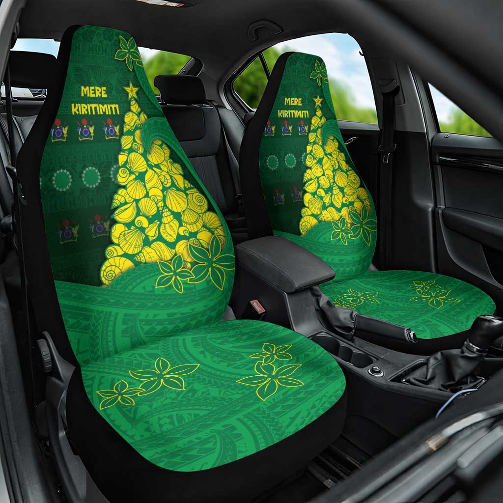 Cook Islands Christmas Car Seat Cover Seashell Xmas Tree Tribal Waves DT05 One Size Green - Polynesian Pride