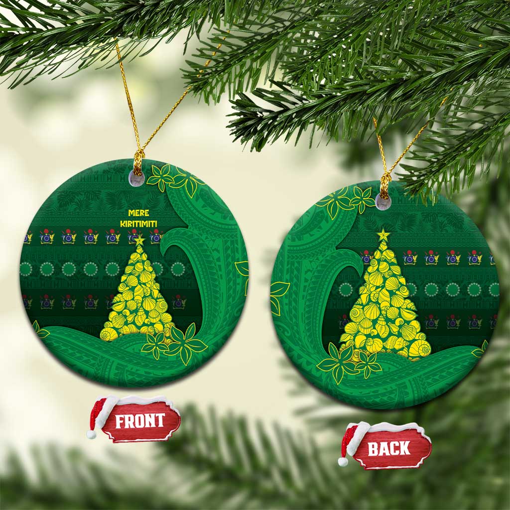 Cook Islands Christmas Ceramic Ornament Seashell Xmas Tree Tribal Waves DT05 Circle Green - Polynesian Pride