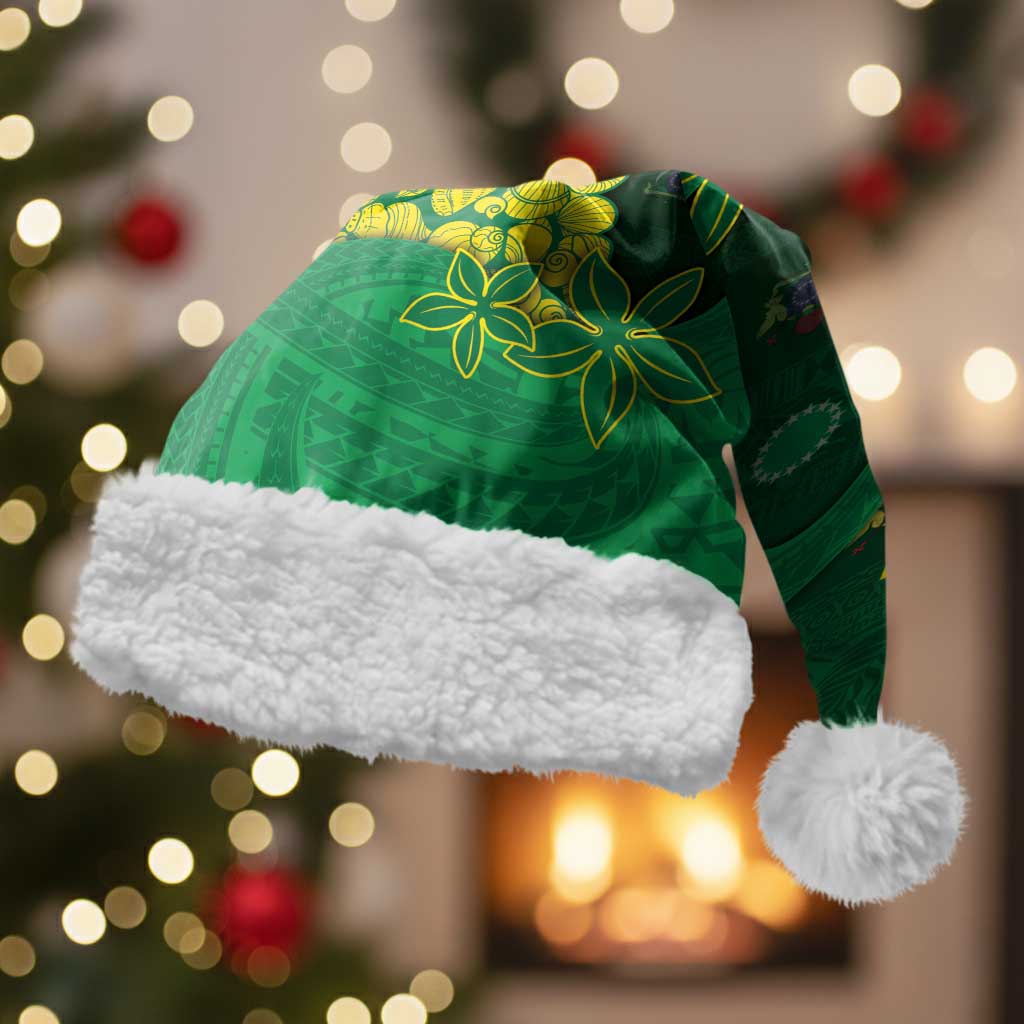 Cook Islands Christmas Santa Hat Seashell Xmas Tree Tribal Waves DT05 With Fur Green - Polynesian Pride