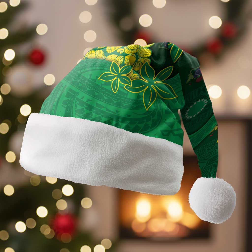 Cook Islands Christmas Santa Hat Seashell Xmas Tree Tribal Waves DT05 Without Fur Green - Polynesian Pride