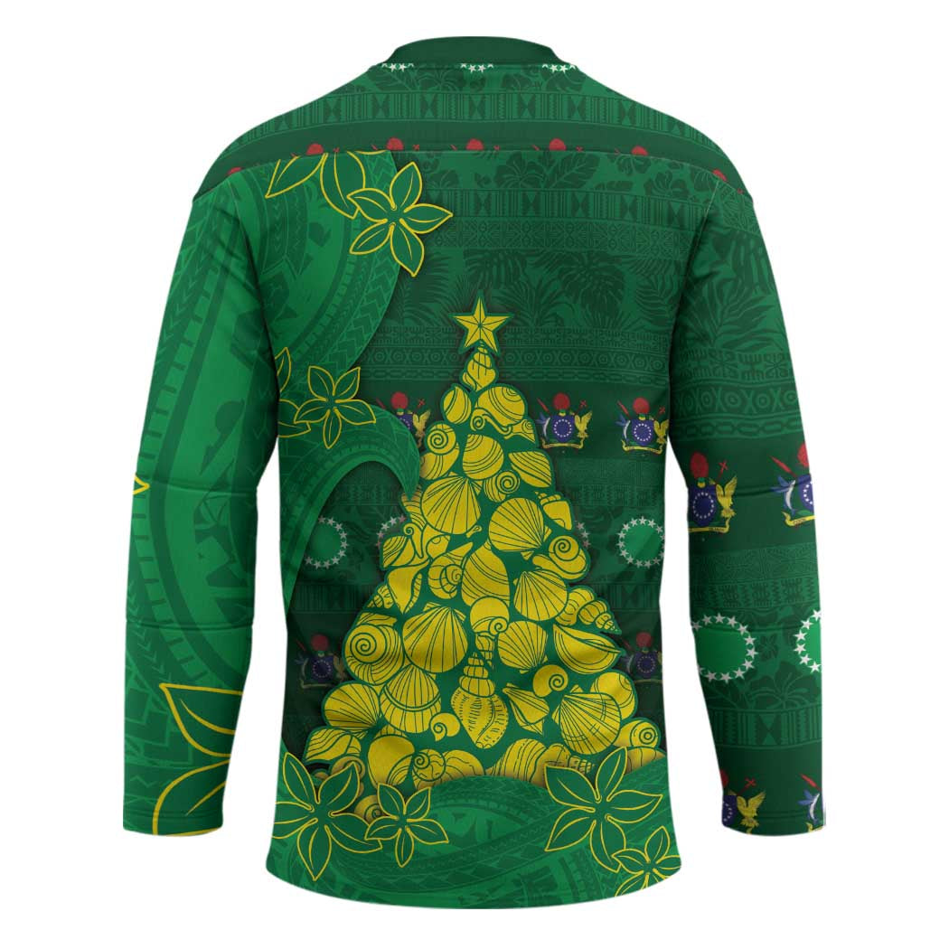 Cook Islands Christmas Hockey Jersey Seashell Xmas Tree Tribal Waves DT05 - Polynesian Pride