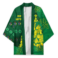 Cook Islands Christmas Kimono Seashell Xmas Tree Tribal Waves DT05 Unisex Green - Polynesian Pride