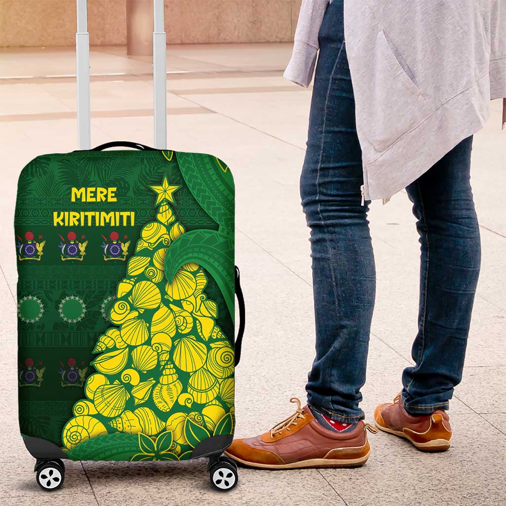 Cook Islands Christmas Luggage Cover Seashell Xmas Tree Tribal Waves DT05 Green - Polynesian Pride