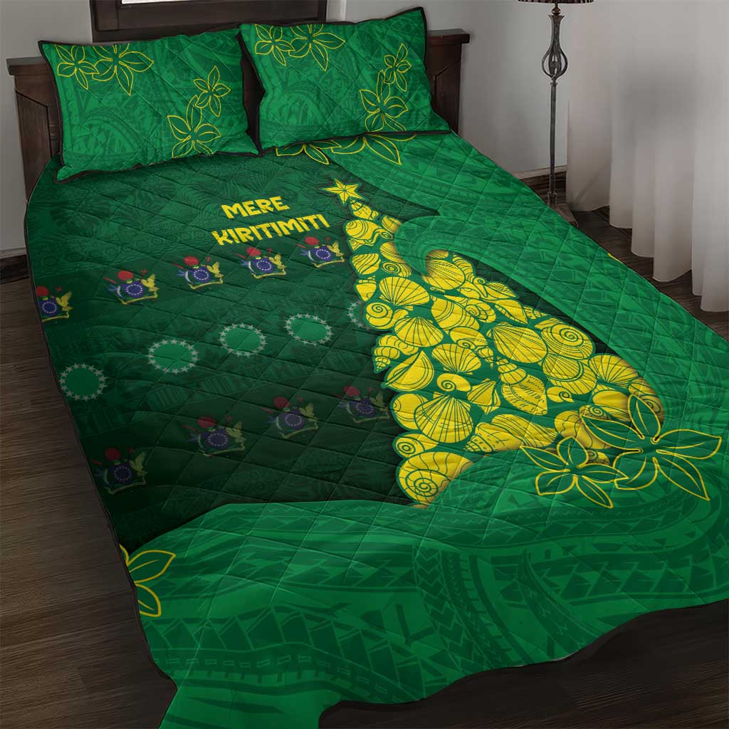 Cook Islands Christmas Quilt Bed Set Seashell Xmas Tree Tribal Waves DT05 Green - Polynesian Pride