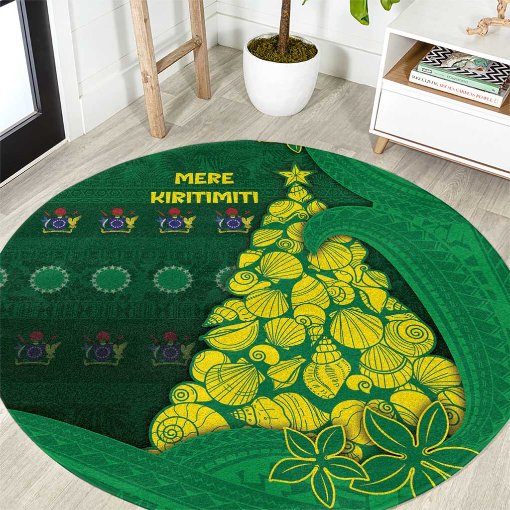 Cook Islands Christmas Round Carpet Seashell Xmas Tree Tribal Waves DT05 Green - Polynesian Pride