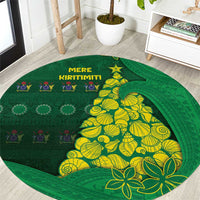 Cook Islands Christmas Round Carpet Seashell Xmas Tree Tribal Waves DT05 Green - Polynesian Pride