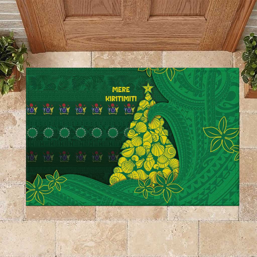 Cook Islands Christmas Rubber Doormat Seashell Xmas Tree Tribal Waves DT05 Green - Polynesian Pride