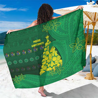 Cook Islands Christmas Sarong Seashell Xmas Tree Tribal Waves DT05 One Size 44 x 66 inches Green - Polynesian Pride