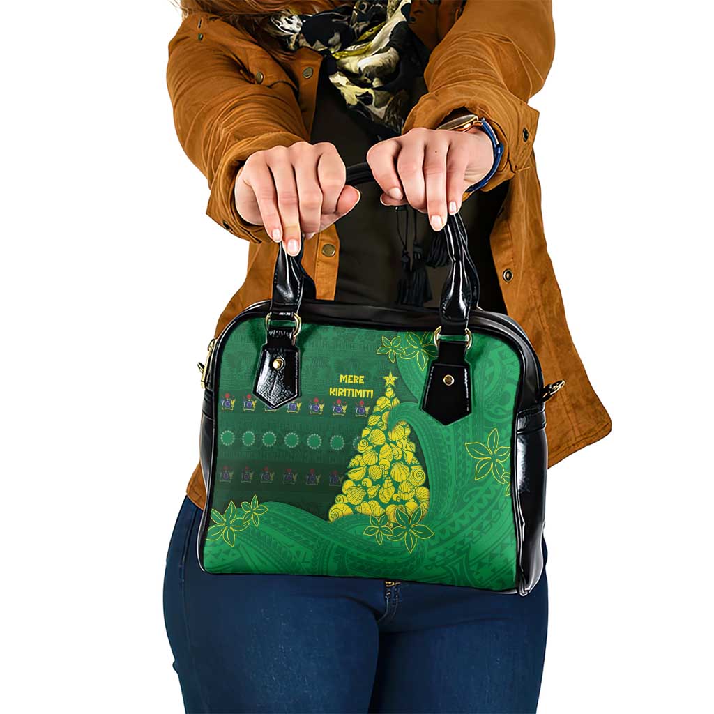 Cook Islands Christmas Shoulder Handbag Seashell Xmas Tree Tribal Waves DT05 One Size Green - Polynesian Pride