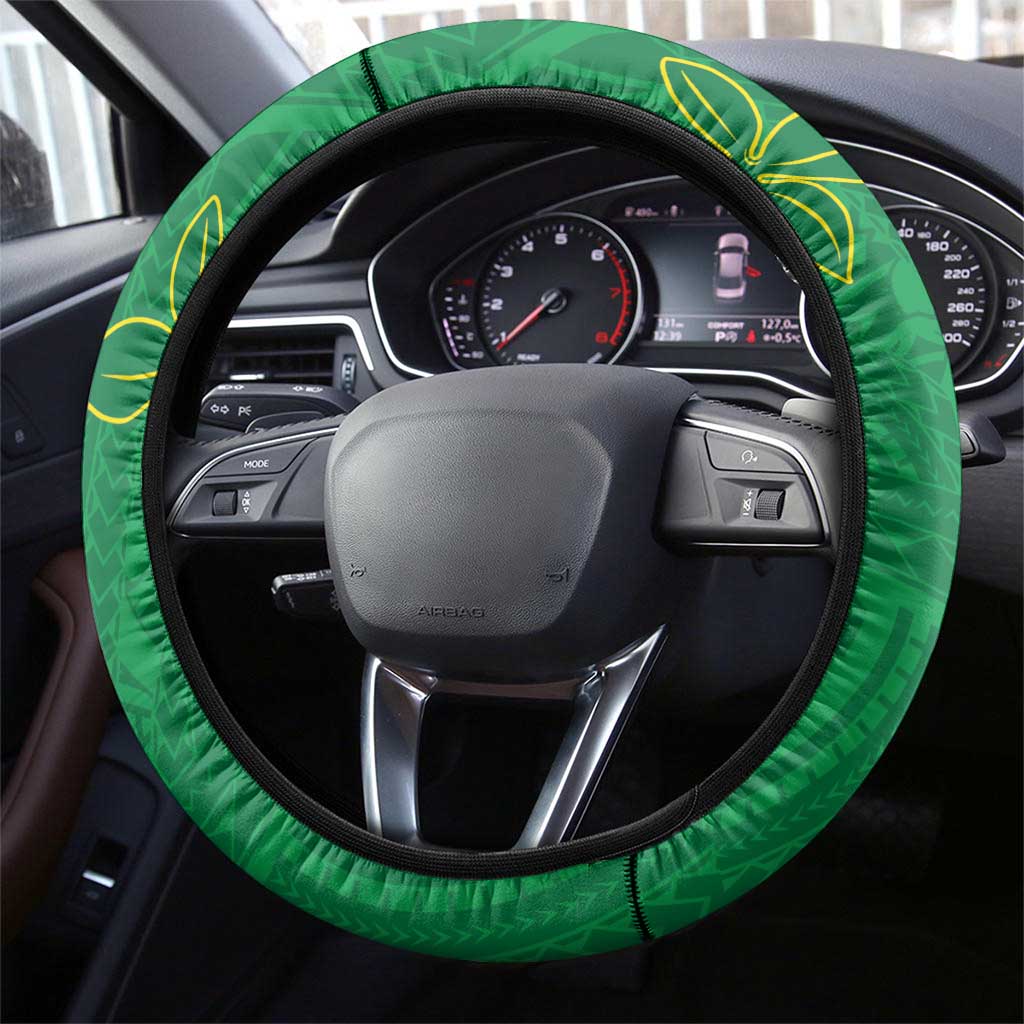 Cook Islands Christmas Steering Wheel Cover Seashell Xmas Tree Tribal Waves DT05 - Polynesian Pride