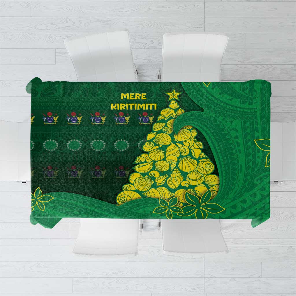 Cook Islands Christmas Tablecloth Seashell Xmas Tree Tribal Waves DT05 Green - Polynesian Pride