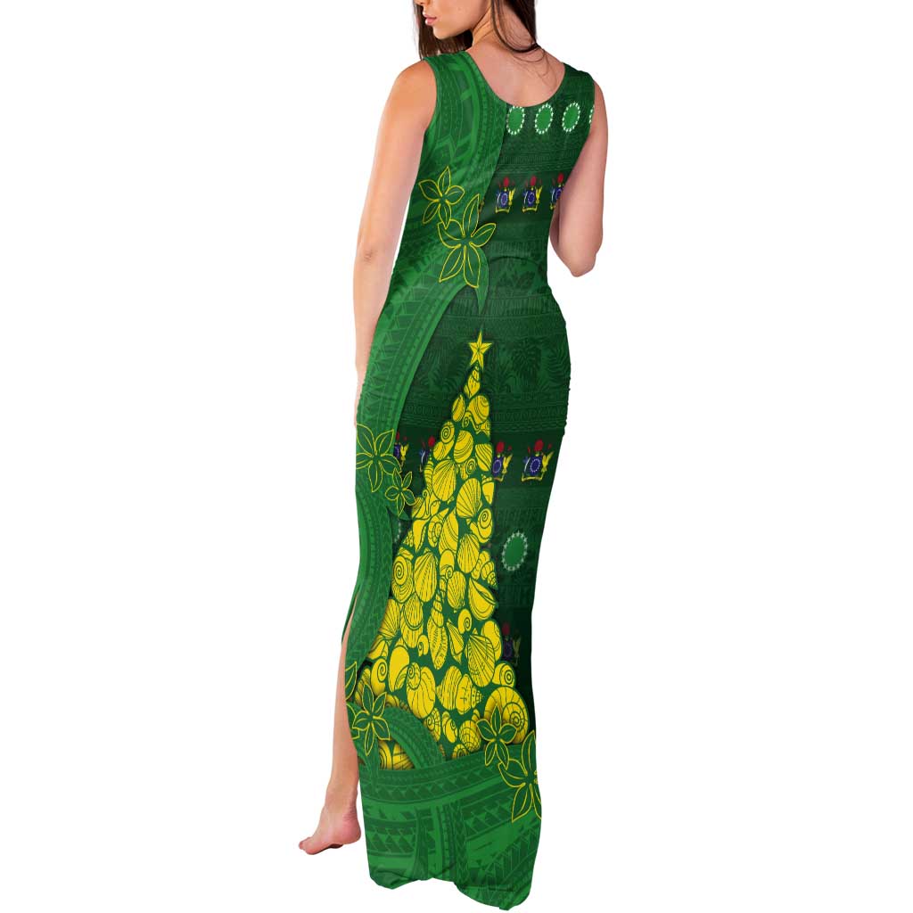 Cook Islands Christmas Tank Maxi Dress Seashell Xmas Tree Tribal Waves DT05 - Polynesian Pride