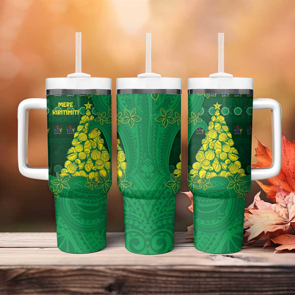 Cook Islands Christmas Tumbler With Handle Seashell Xmas Tree Tribal Waves DT05 - Polynesian Pride