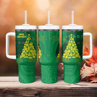 Cook Islands Christmas Tumbler With Handle Seashell Xmas Tree Tribal Waves DT05 - Polynesian Pride