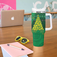 Cook Islands Christmas Tumbler With Handle Seashell Xmas Tree Tribal Waves DT05 - Polynesian Pride