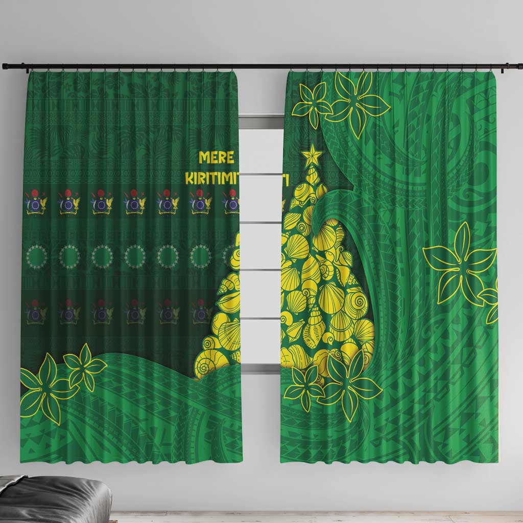Cook Islands Christmas Window Curtain Seashell Xmas Tree Tribal Waves DT05 With Hooks Green - Polynesian Pride