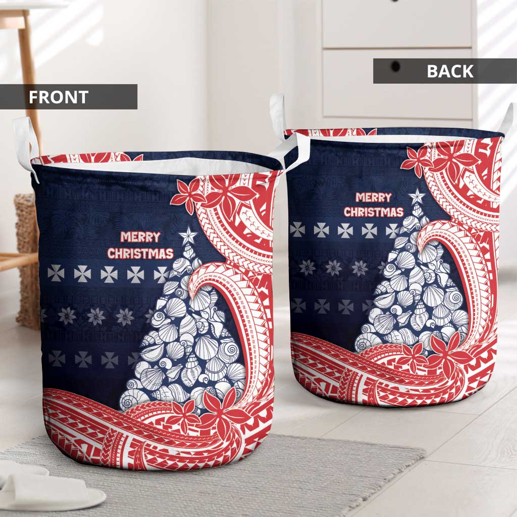 Wallis And Futuna Christmas Laundry Basket Seashell Xmas Tree Tribal Waves DT05 - Polynesian Pride