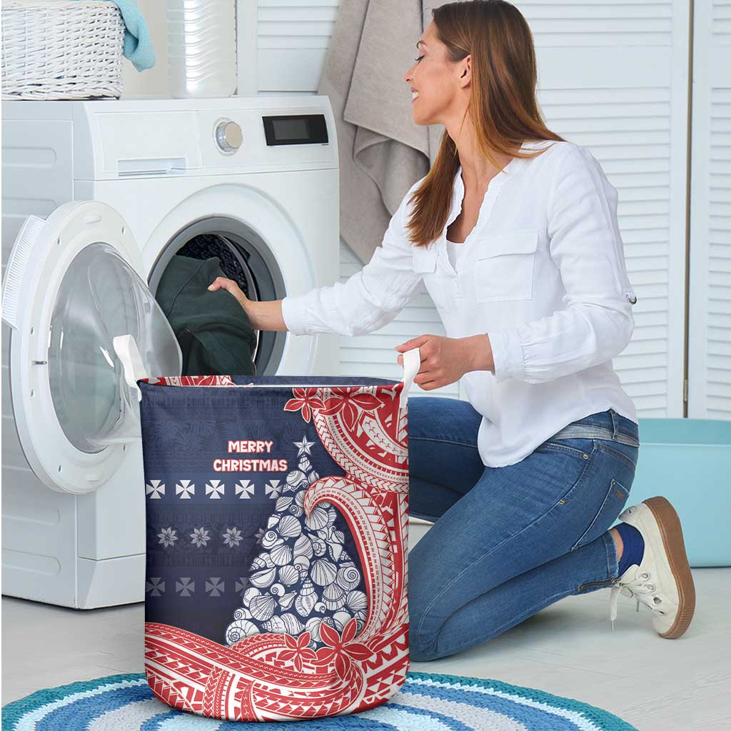 Wallis And Futuna Christmas Laundry Basket Seashell Xmas Tree Tribal Waves DT05 - Polynesian Pride