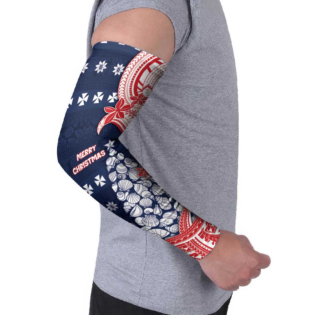 Wallis And Futuna Christmas Arm Sleeves Seashell Xmas Tree Tribal Waves DT05 - Polynesian Pride