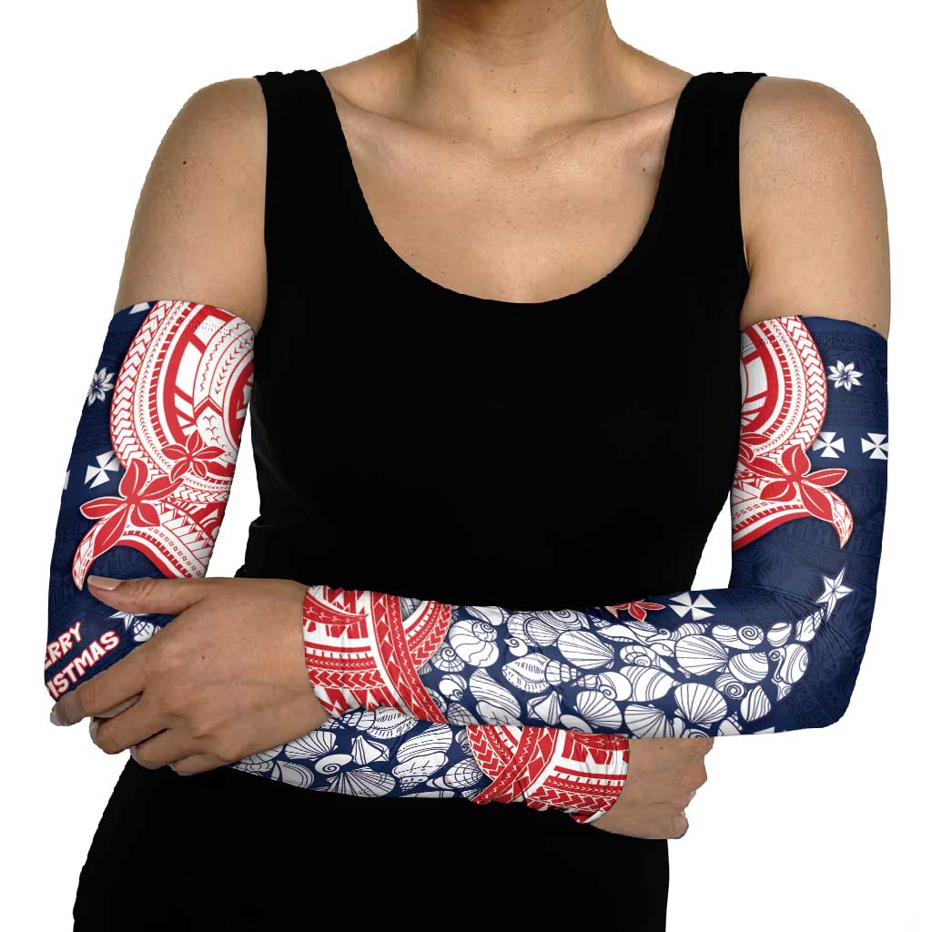 Wallis And Futuna Christmas Arm Sleeves Seashell Xmas Tree Tribal Waves DT05 - Polynesian Pride
