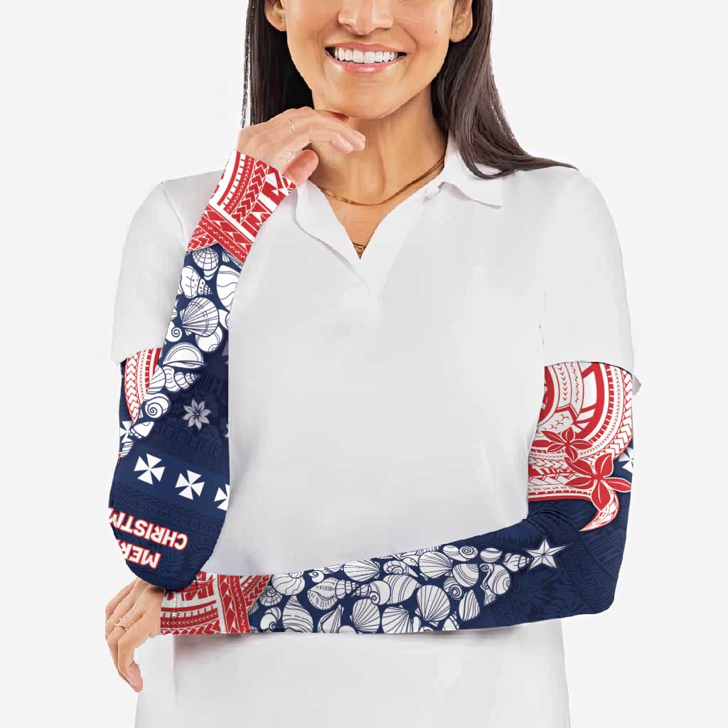Wallis And Futuna Christmas Arm Sleeves Seashell Xmas Tree Tribal Waves DT05 - Polynesian Pride