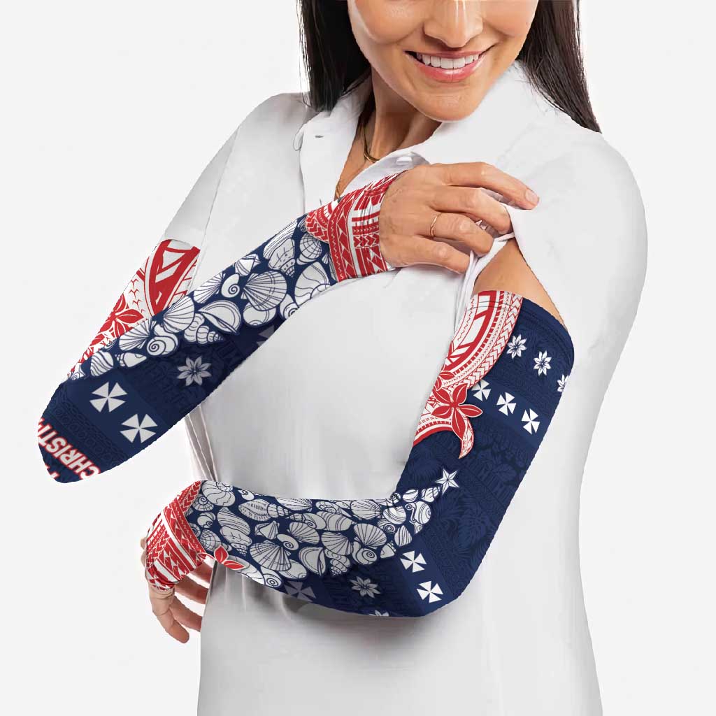 Wallis And Futuna Christmas Arm Sleeves Seashell Xmas Tree Tribal Waves DT05 - Polynesian Pride