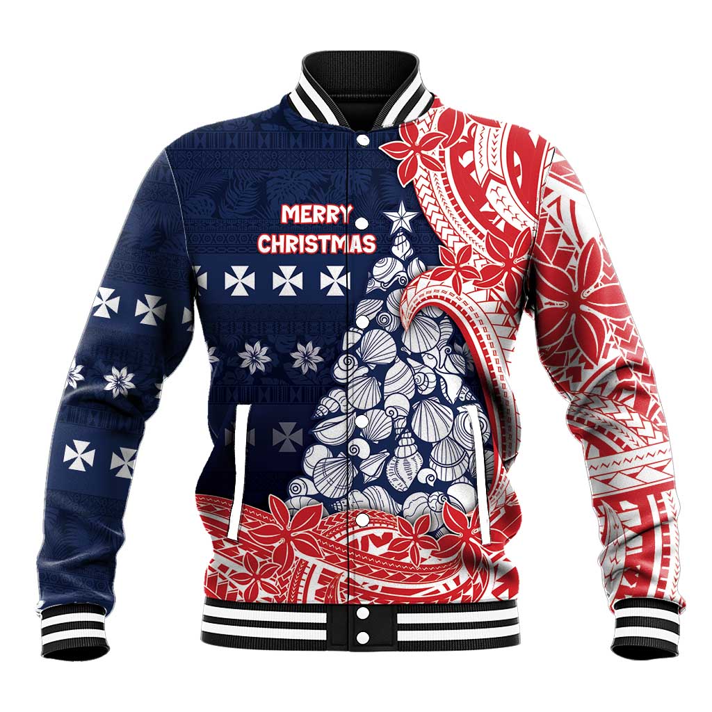 Wallis And Futuna Christmas Baseball Jacket Seashell Xmas Tree Tribal Waves DT05 Unisex Navy - Polynesian Pride