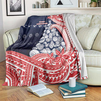 Wallis And Futuna Christmas Blanket Seashell Xmas Tree Tribal Waves DT05 Navy - Polynesian Pride